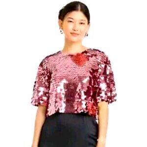 A New Day Pink women’s Short Sleeve Pink Sequin cropped blouse size XL